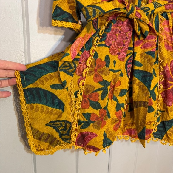 FARM RIO Yellow Flowerdoscopic Mini Dress NWOT Size Small Floral Sash boho‎ - Picture 7 of 16